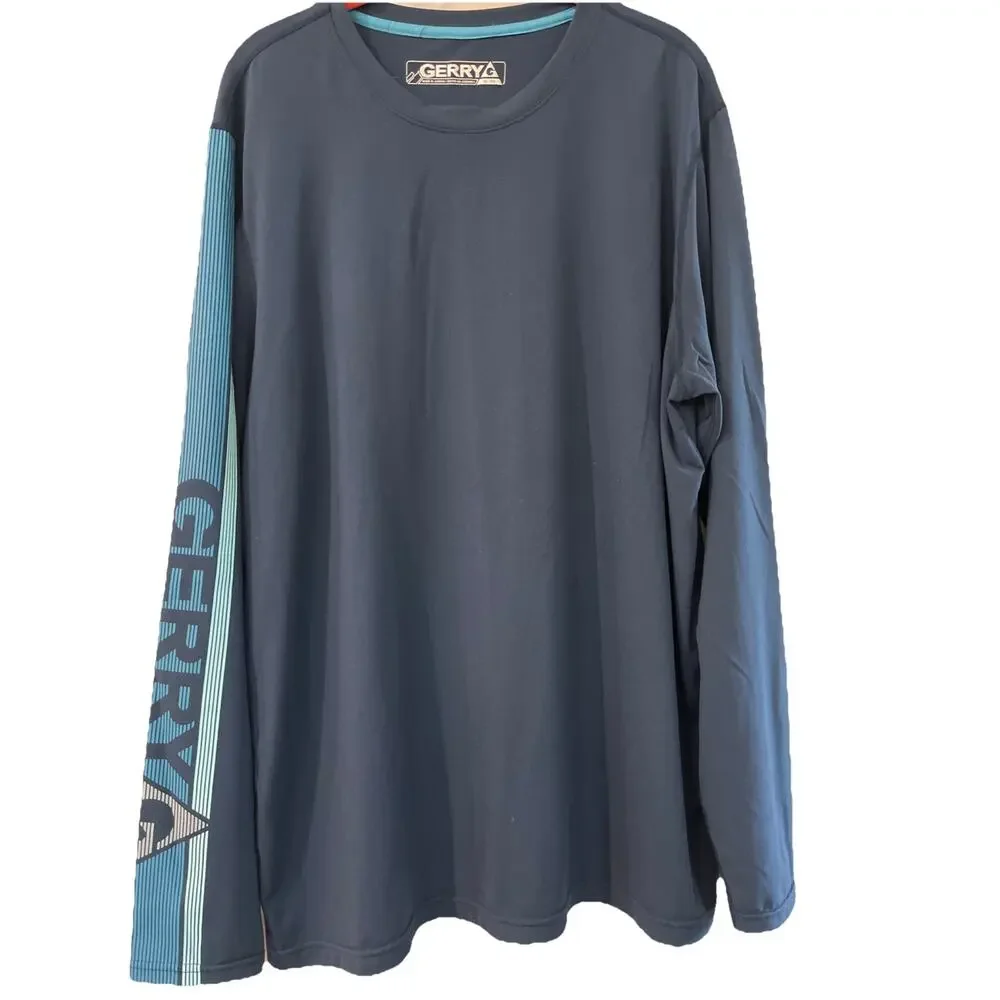 Gerry Mens Blue Long Sleeve Pullover Sun Protection T-SHIRT Rash‎ Guard Size XL